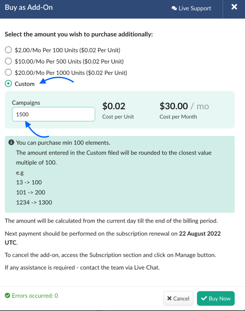 bemob pricing addons